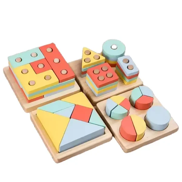 Set din lemn Montessori, joc 4 in 1, Puzzle lemn, Joc Sortare