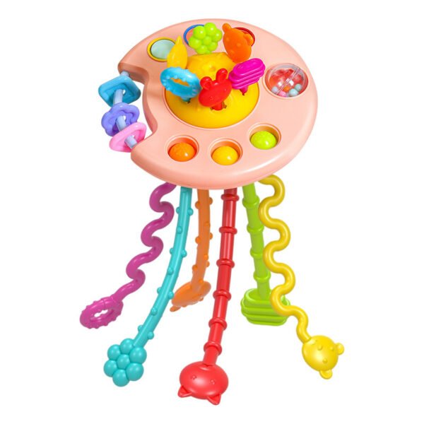 Jucarie interactiva Montessori, senzoriala cu snururi din silicon, pentru bebelusi, caracatita silicon, Fidget pop, Roz