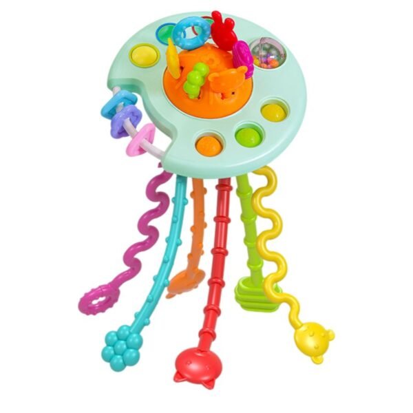 Jucarie interactiva Montessori, senzoriala cu snururi din silicon, pentru bebelusi, caracatita silicon, Fidget pop, Verde