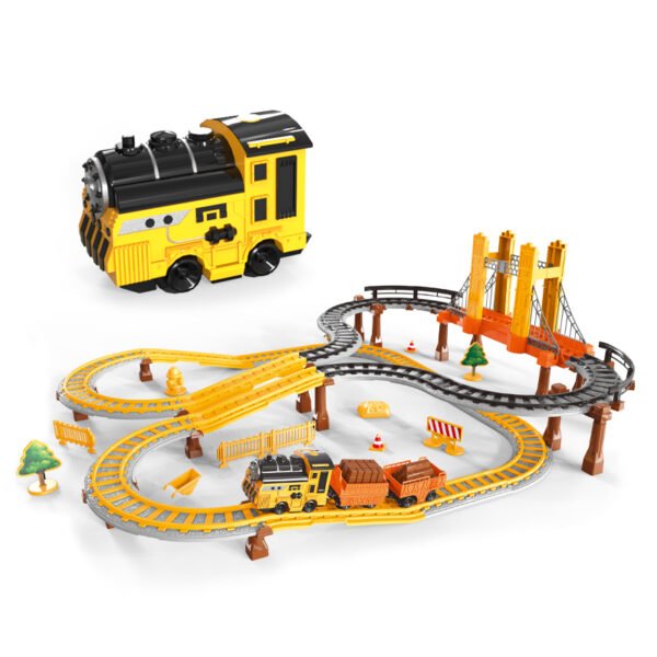 Trenulet Galben Electric cu sina si poduri, 119 piese